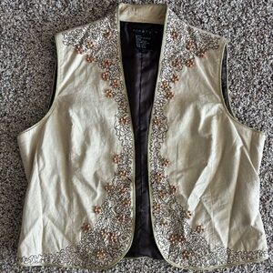 Vintage linen blend beaded cropped vest Whimsigoth